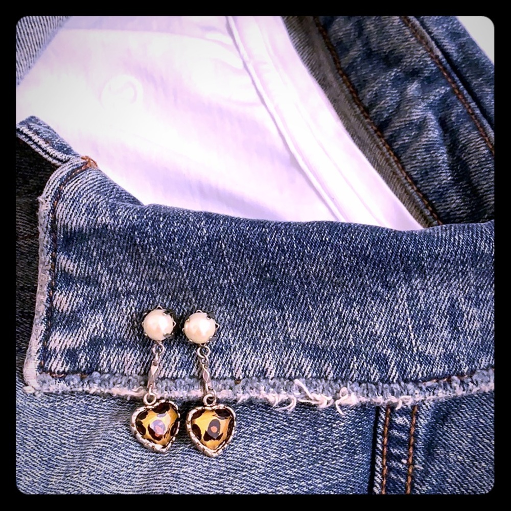 Betsy Johnson Cheetah and Pearl Drop Earrings